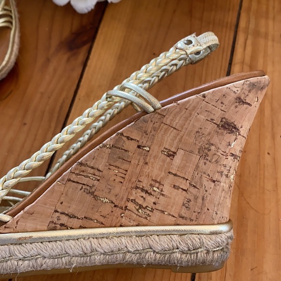 Cole Haan Gold Cork Wedge Sandals Espadrilles - Picture 3 of 12